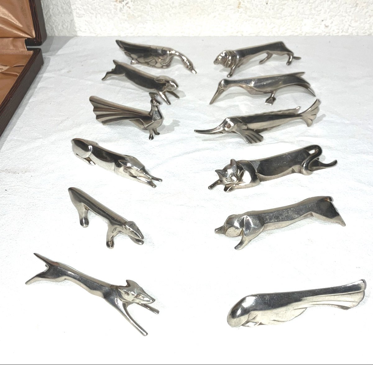 Marcel Sandoz And Gallia Series Of 12 Knife Holders In Silver Metal Christofle -photo-3