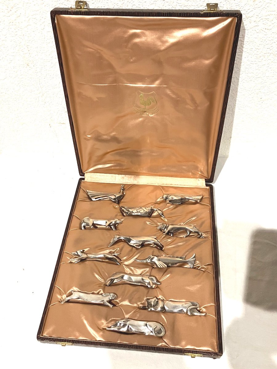 Marcel Sandoz And Gallia Series Of 12 Knife Holders In Silver Metal Christofle -photo-3