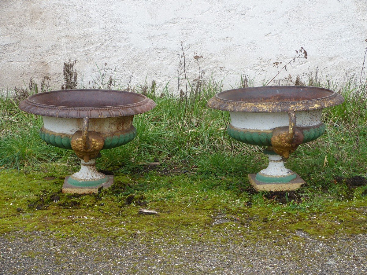 Importante Paire De Vasques En Fonte 19ème Jardin-photo-2