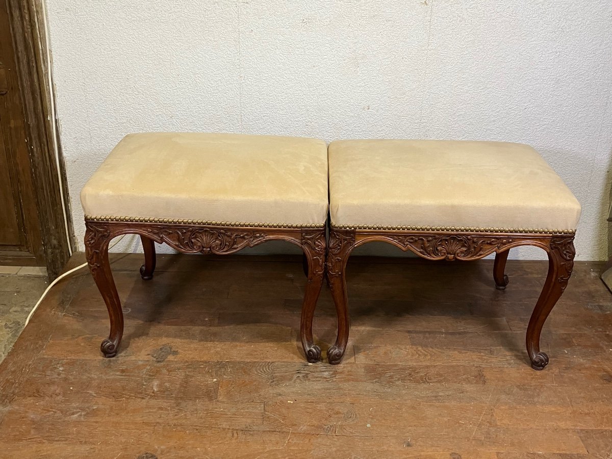 Pair Of Regency Style Oak Stools 19th Century -photo-2