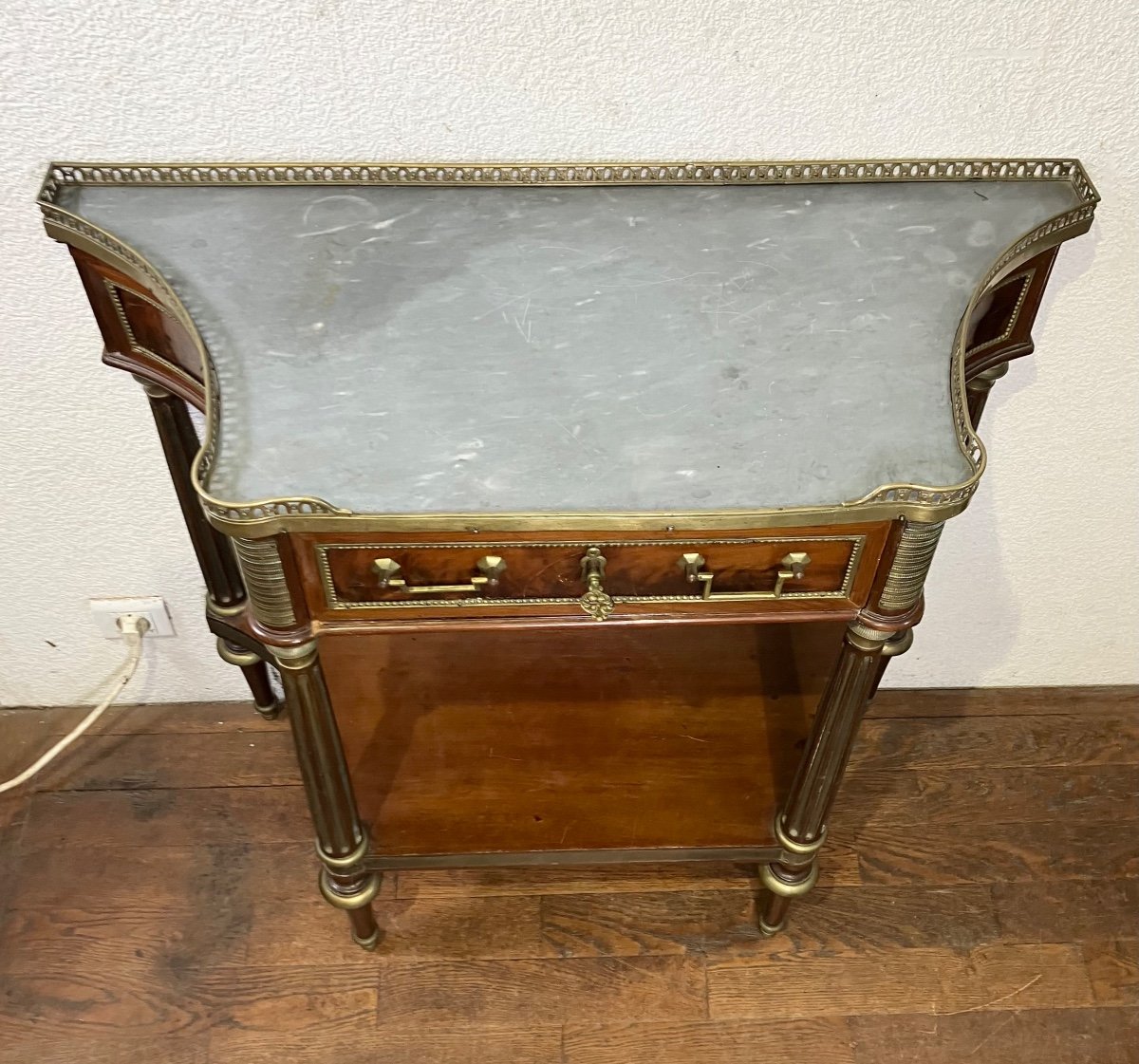 Petite Console époque Louis XVI En Acajou 84 cm  Marbre Bleu Turquin -photo-3