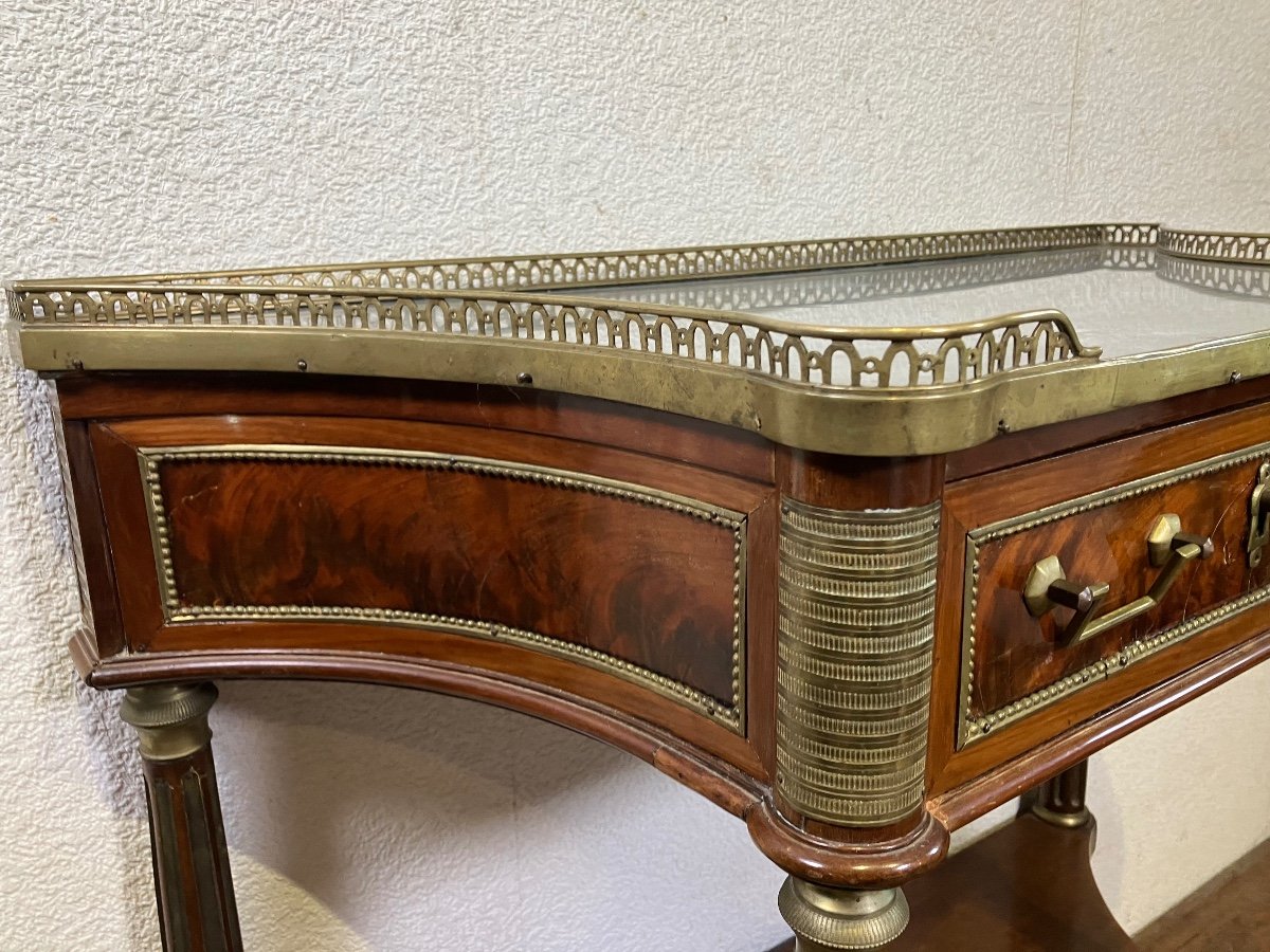 Small Louis XVI Period Console In Mahogany 84 Cm Turquin Blue Marble -photo-2