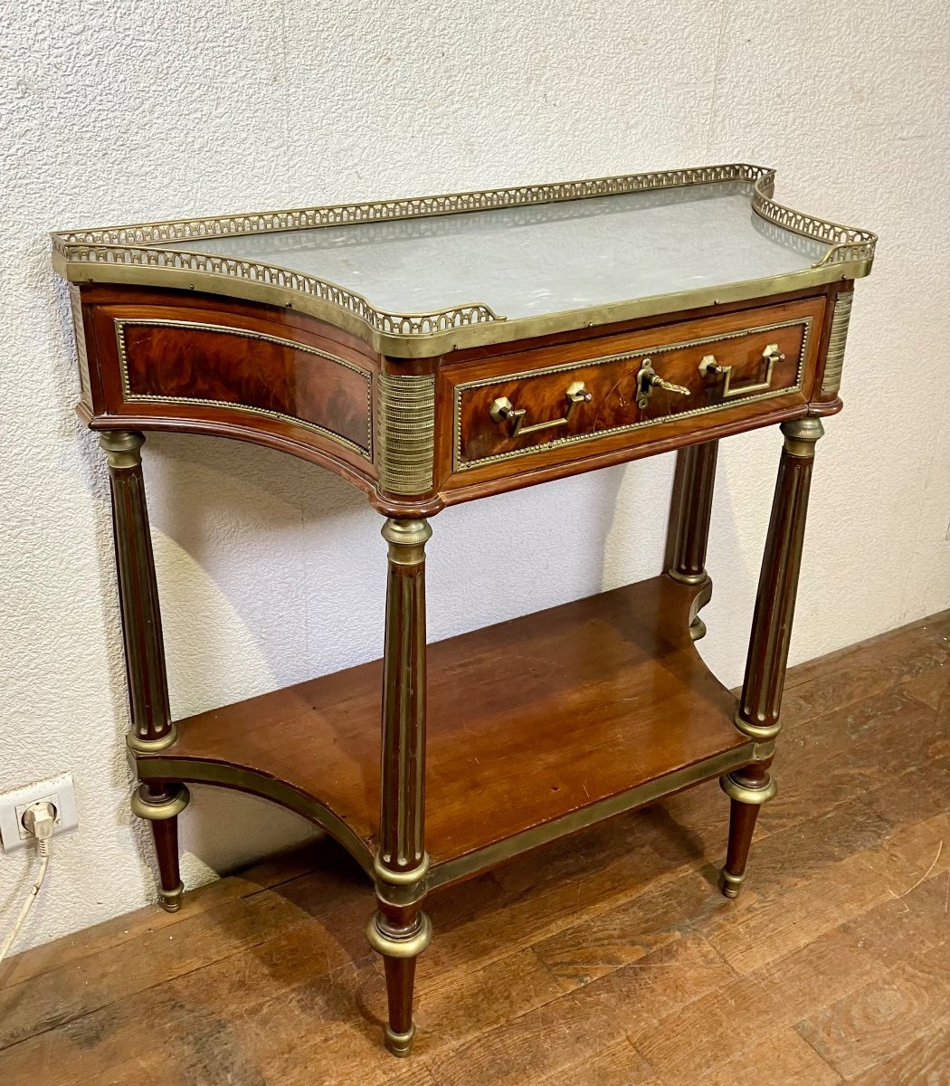 Small Louis XVI Period Console In Mahogany 84 Cm Turquin Blue Marble 