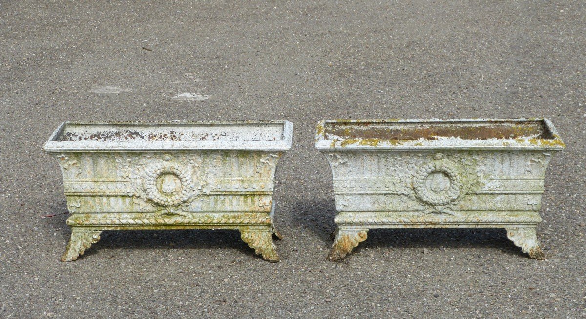 Pair Of Large 19th Century Cast Iron Planters