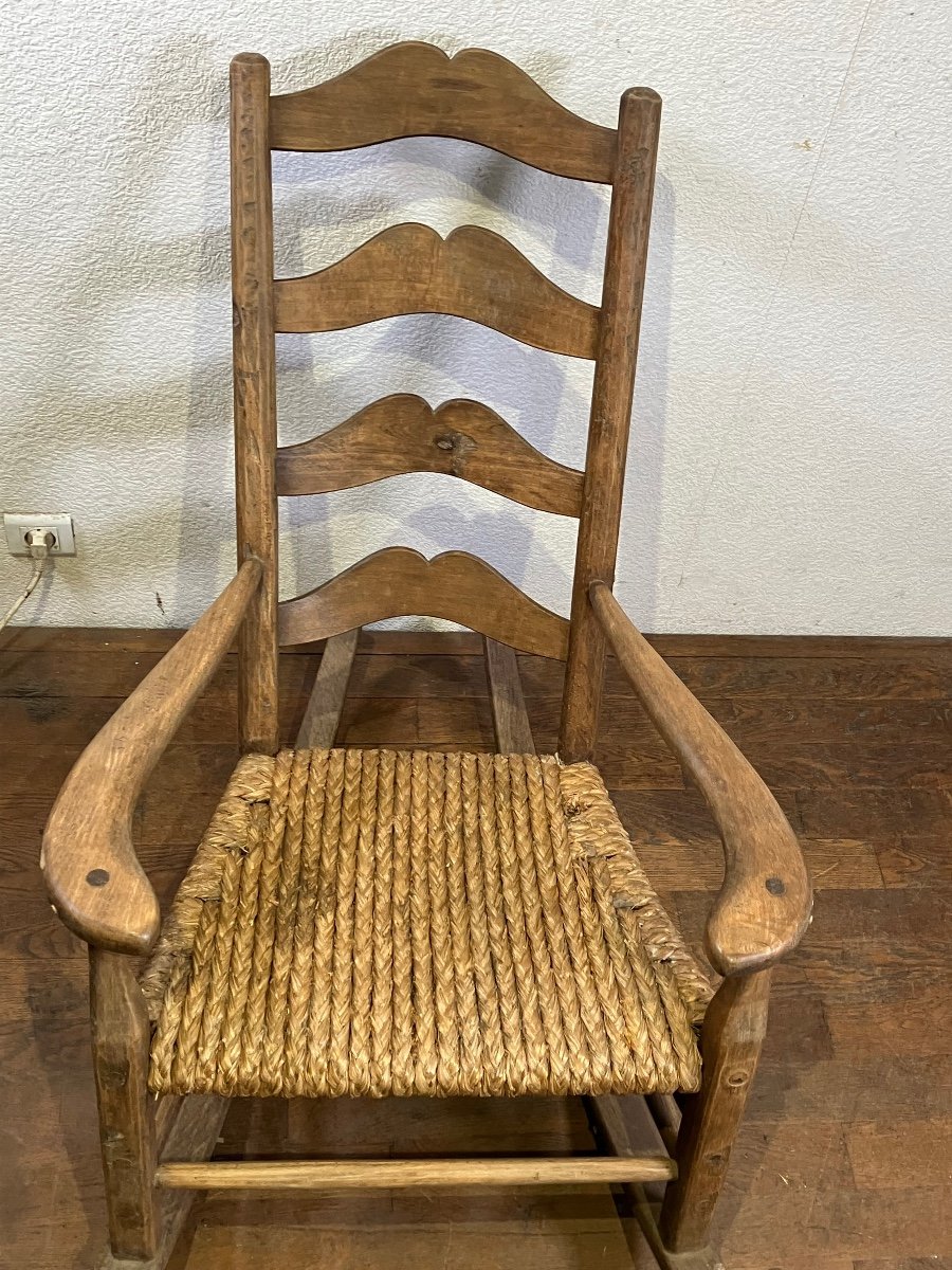 Rocking Chair En Bois Brut Paille Tressée Brutaliste-photo-5