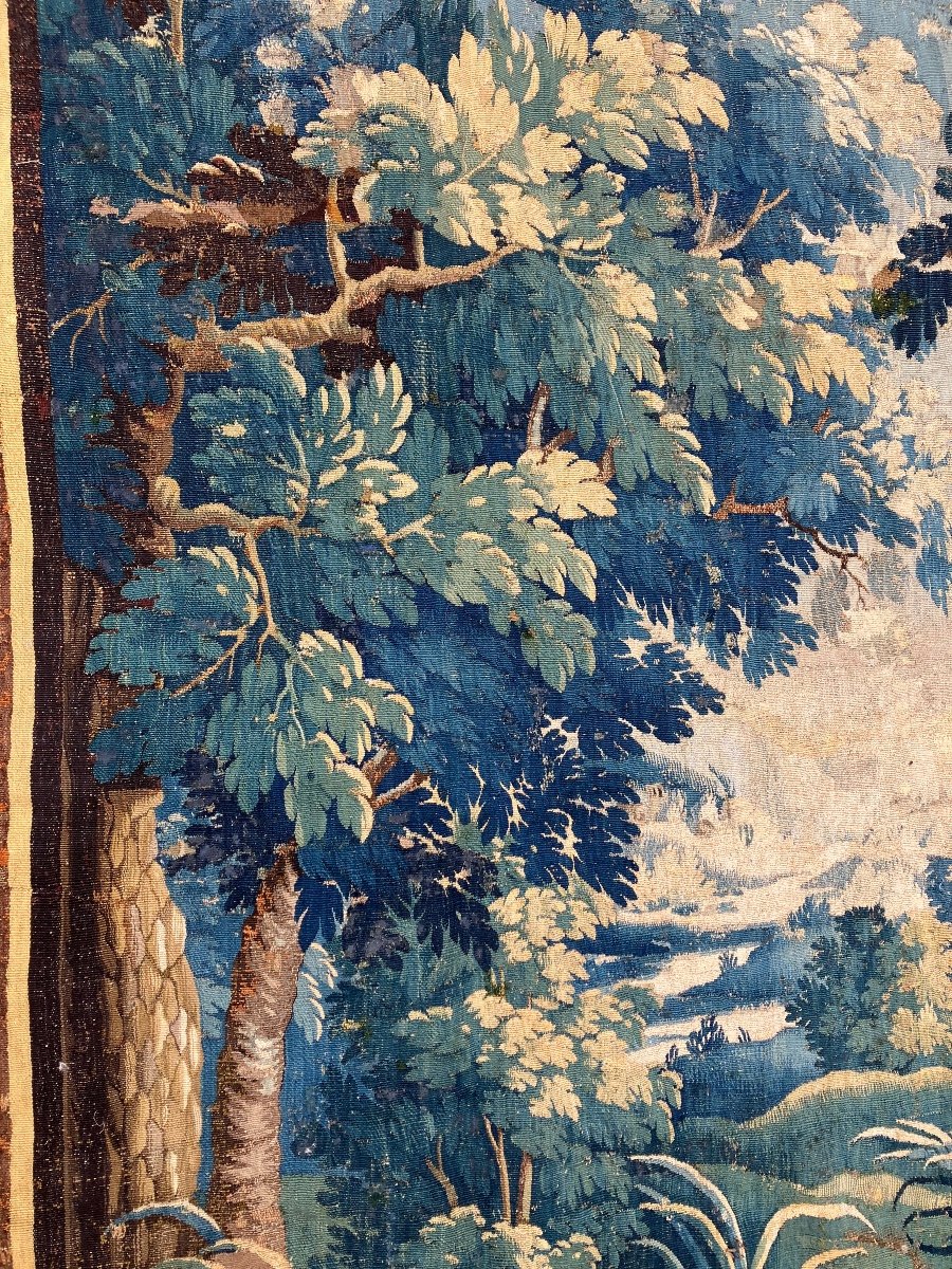 Large Aubusson Tapestry 18th Greenery With Duck In Wool And Silk -photo-2