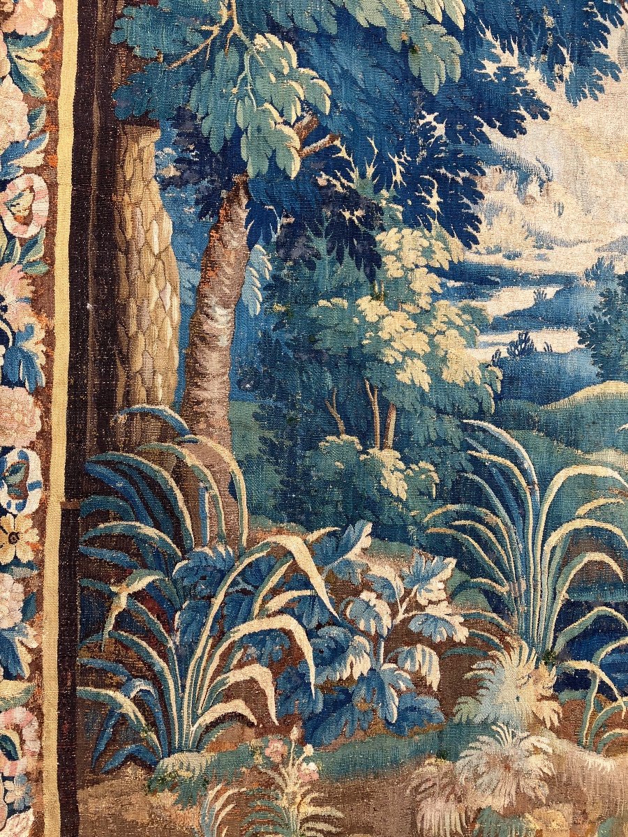Large Aubusson Tapestry 18th Greenery With Duck In Wool And Silk -photo-3