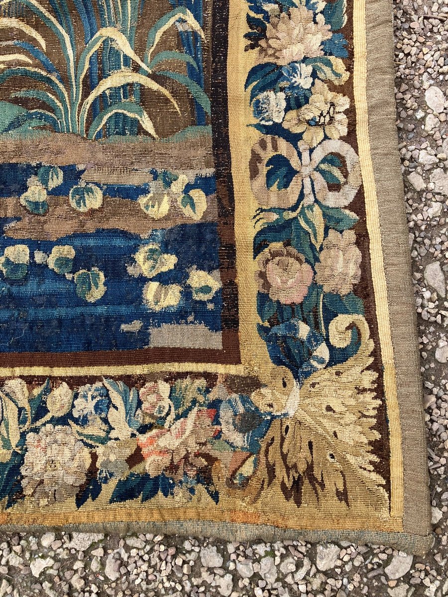 Large Aubusson Tapestry 18th Greenery With Duck In Wool And Silk -photo-5