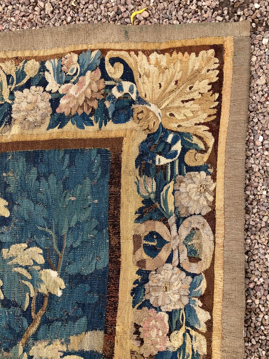 Large Aubusson Tapestry 18th Greenery With Duck In Wool And Silk -photo-7