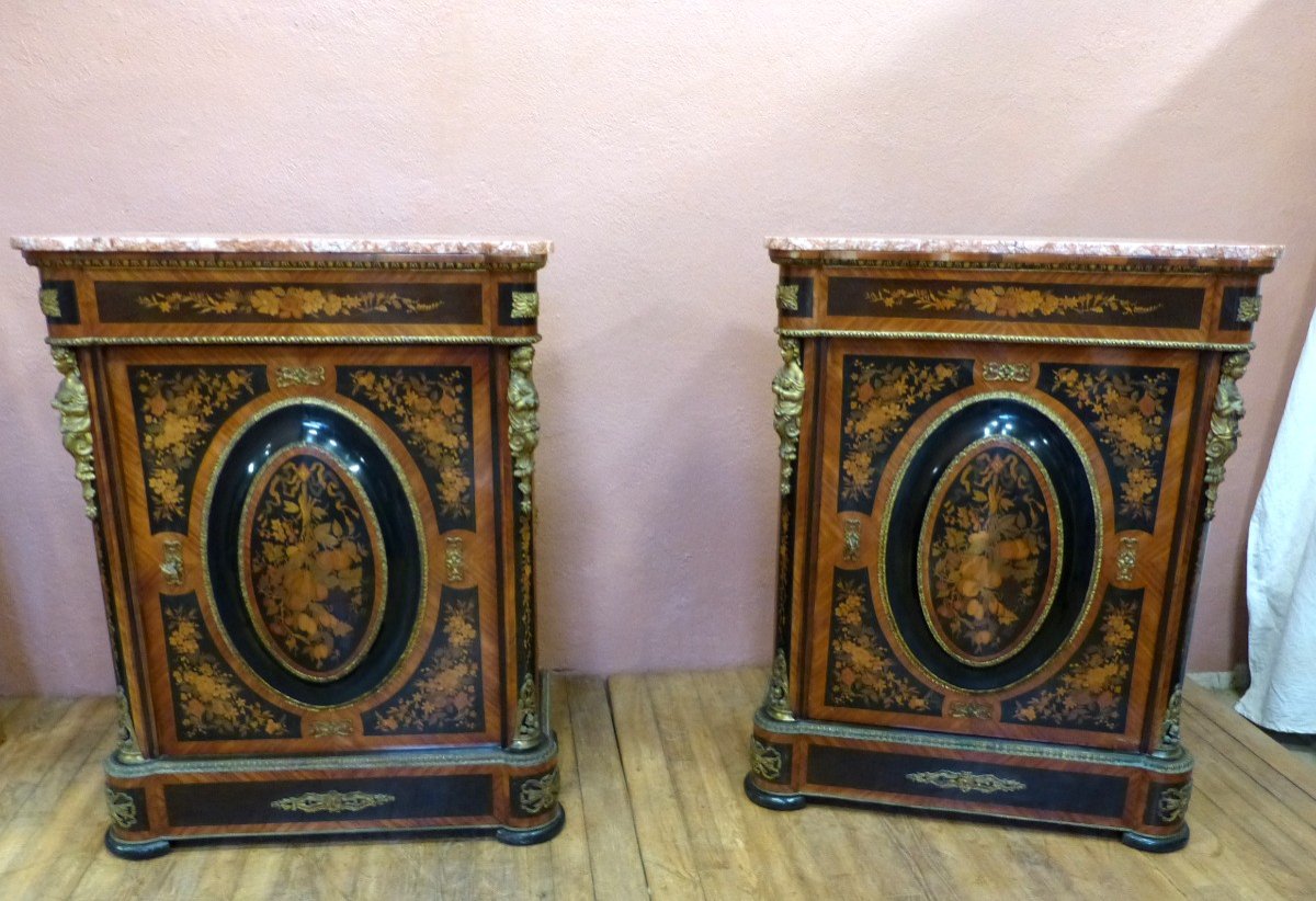 Pair Of Napoleon III Furniture At Support Height Low Buffet