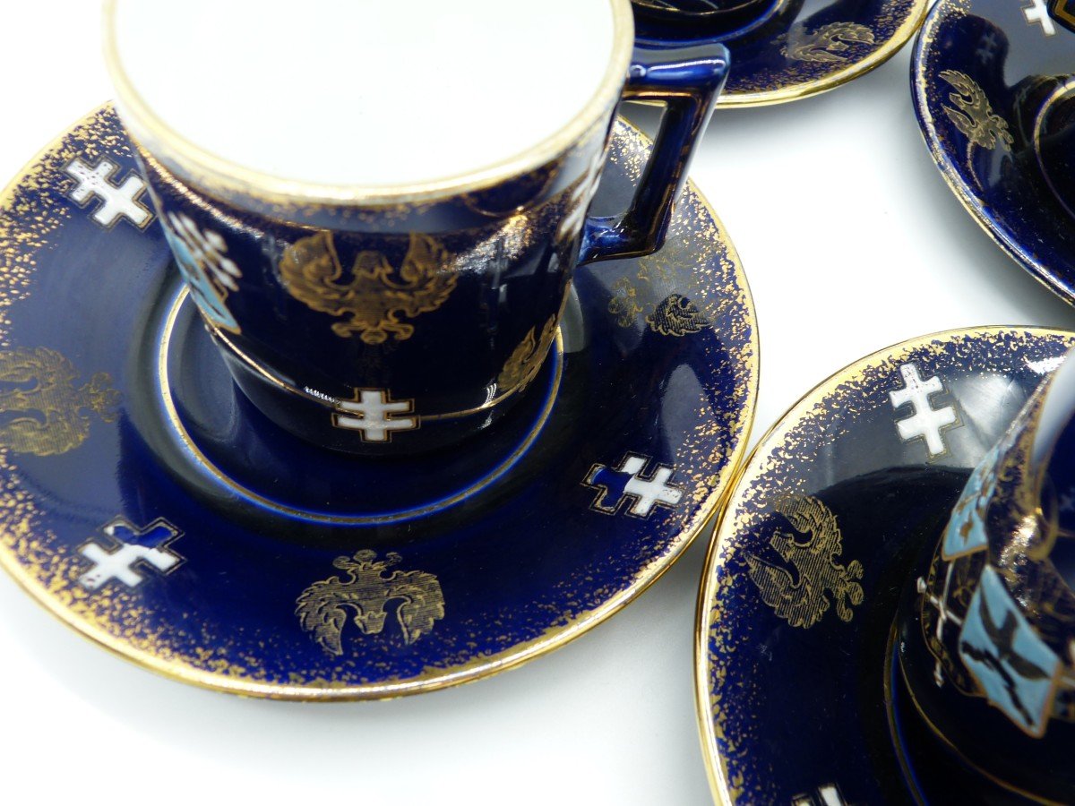 Luneville Earthenware Coffee Service Kg Arms Of Joan Of Arc Blue Coat Of Arms Of Sèvres 10 Cups-photo-4