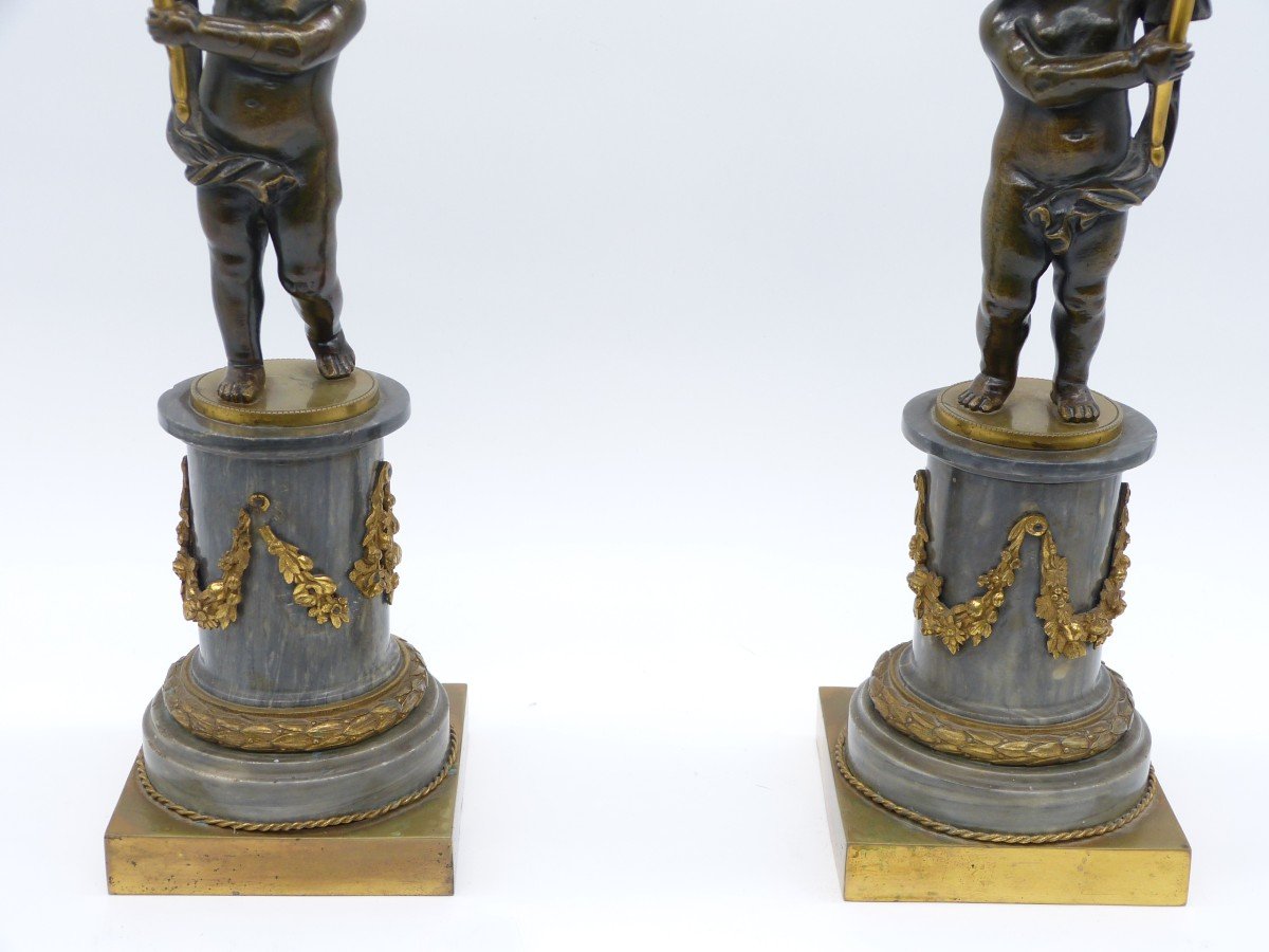 Pair Of Louis XVI Period Candelabra In Bronze And Gilt Bronze Turquin Blue Marble Bases-photo-2