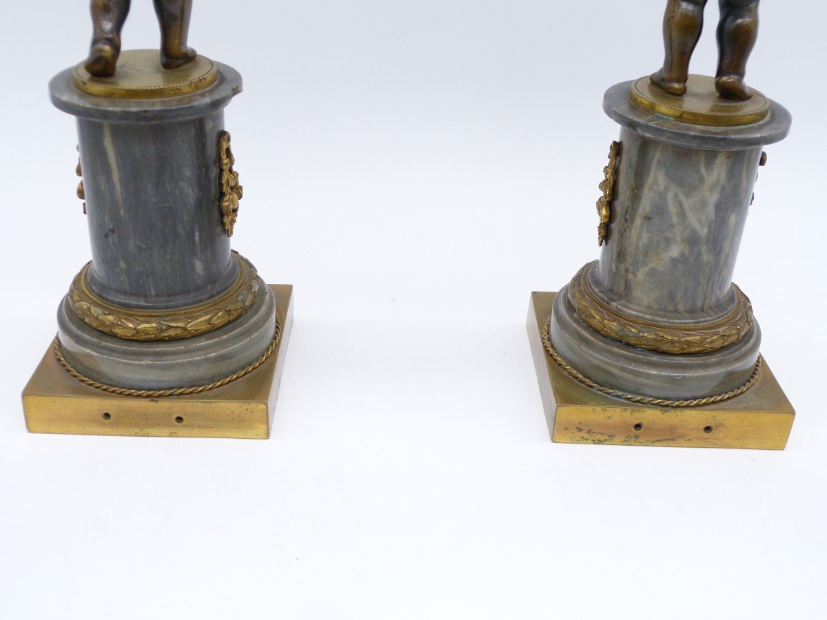 Pair Of Louis XVI Period Candelabra In Bronze And Gilt Bronze Turquin Blue Marble Bases-photo-8