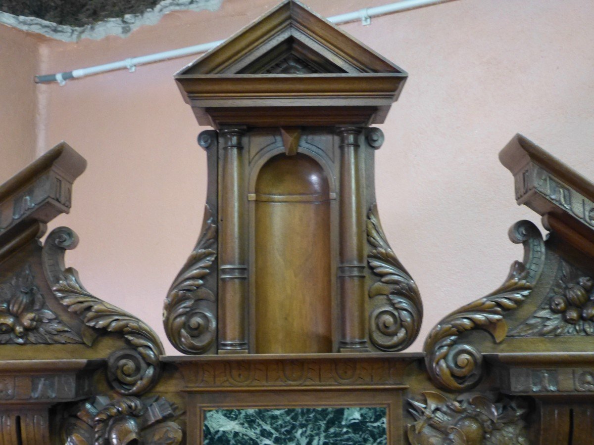 Renaissance Style Walnut Buffet With Red And Green Marble Inlays 19th-photo-2