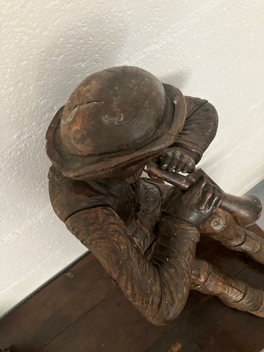 Breton Character Musician Figurehead 19th Century. Oak Sculpture Statue-photo-4