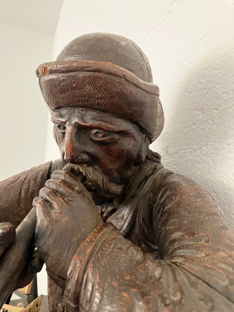 Breton Character Musician Figurehead 19th Century. Oak Sculpture Statue-photo-5
