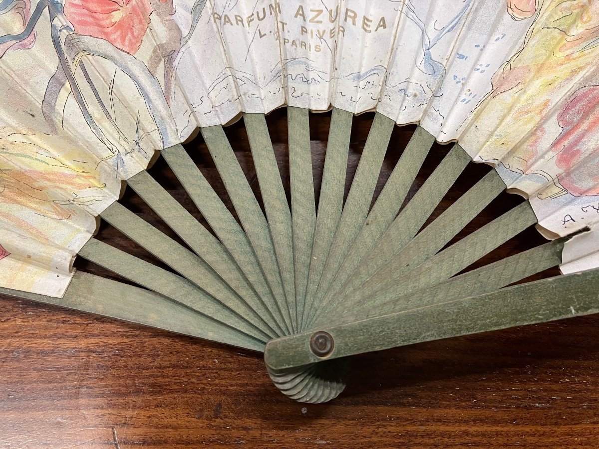 Advertising Fan Perfume Piver Azurea Willette 1906 Paris Perfumery -photo-6