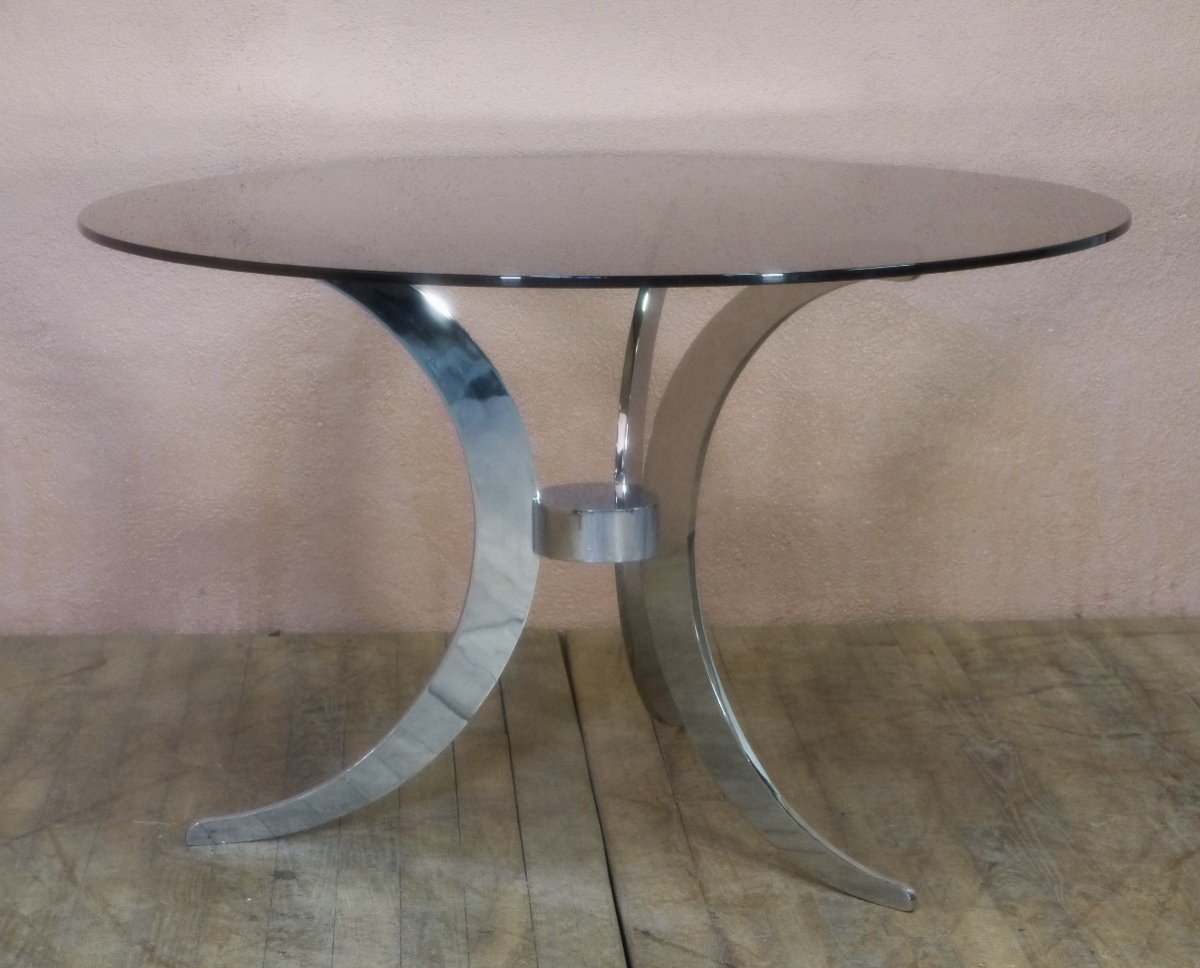Proantic Gastone Rinaldi Table Ronde Design Pied Chrome Plateau Verre Proantic Gastone Rinaldi Table Ronde Design Pied Chrome Plateau Verre