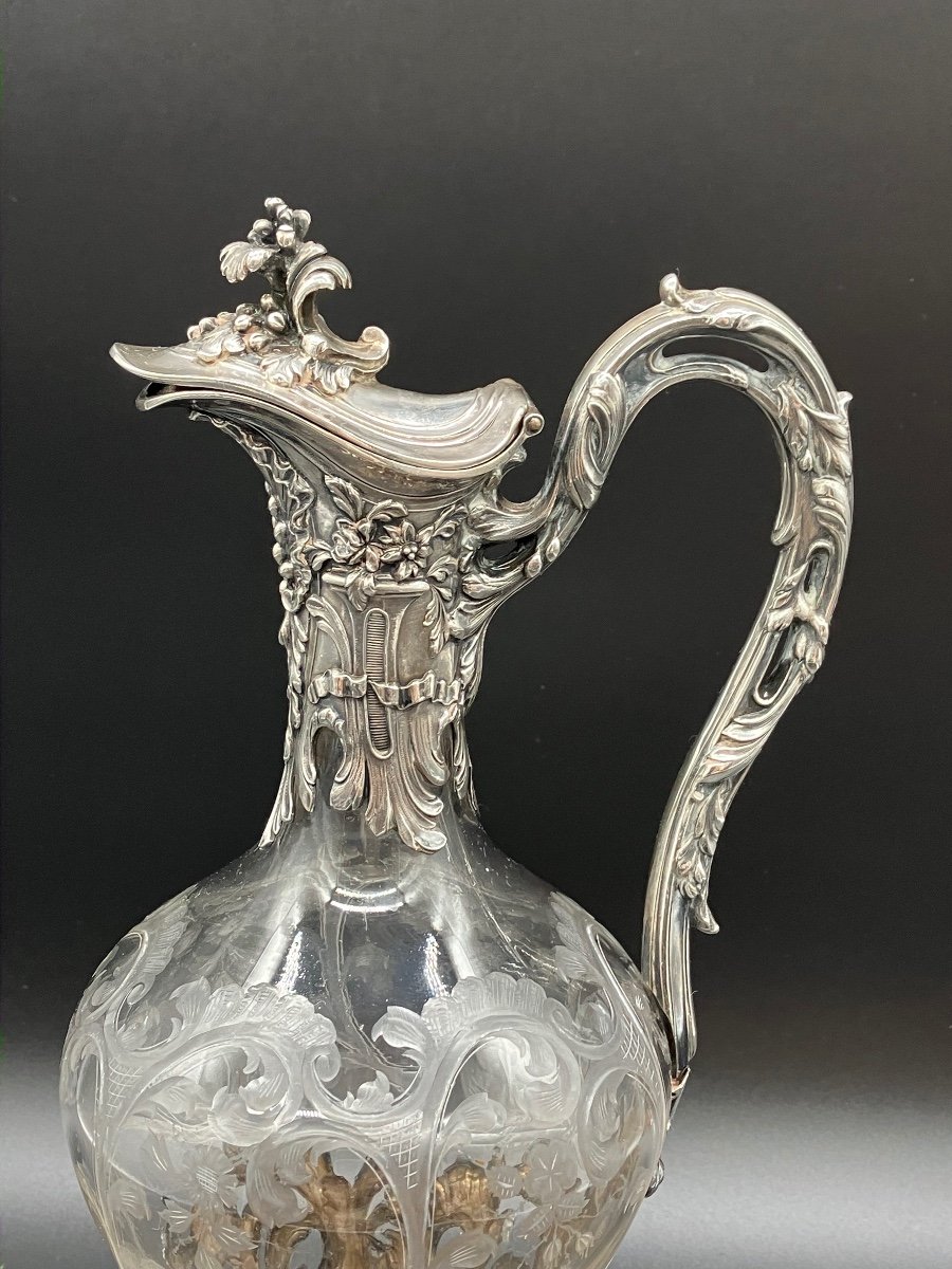 Aiguière En Cristal Gravé Et Argent Minerve-photo-1