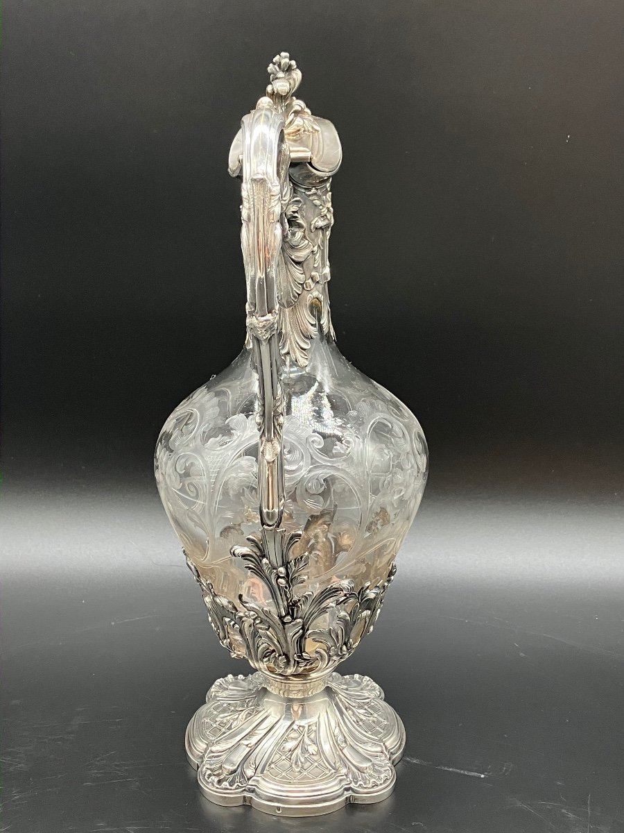 Aiguière En Cristal Gravé Et Argent Minerve-photo-3