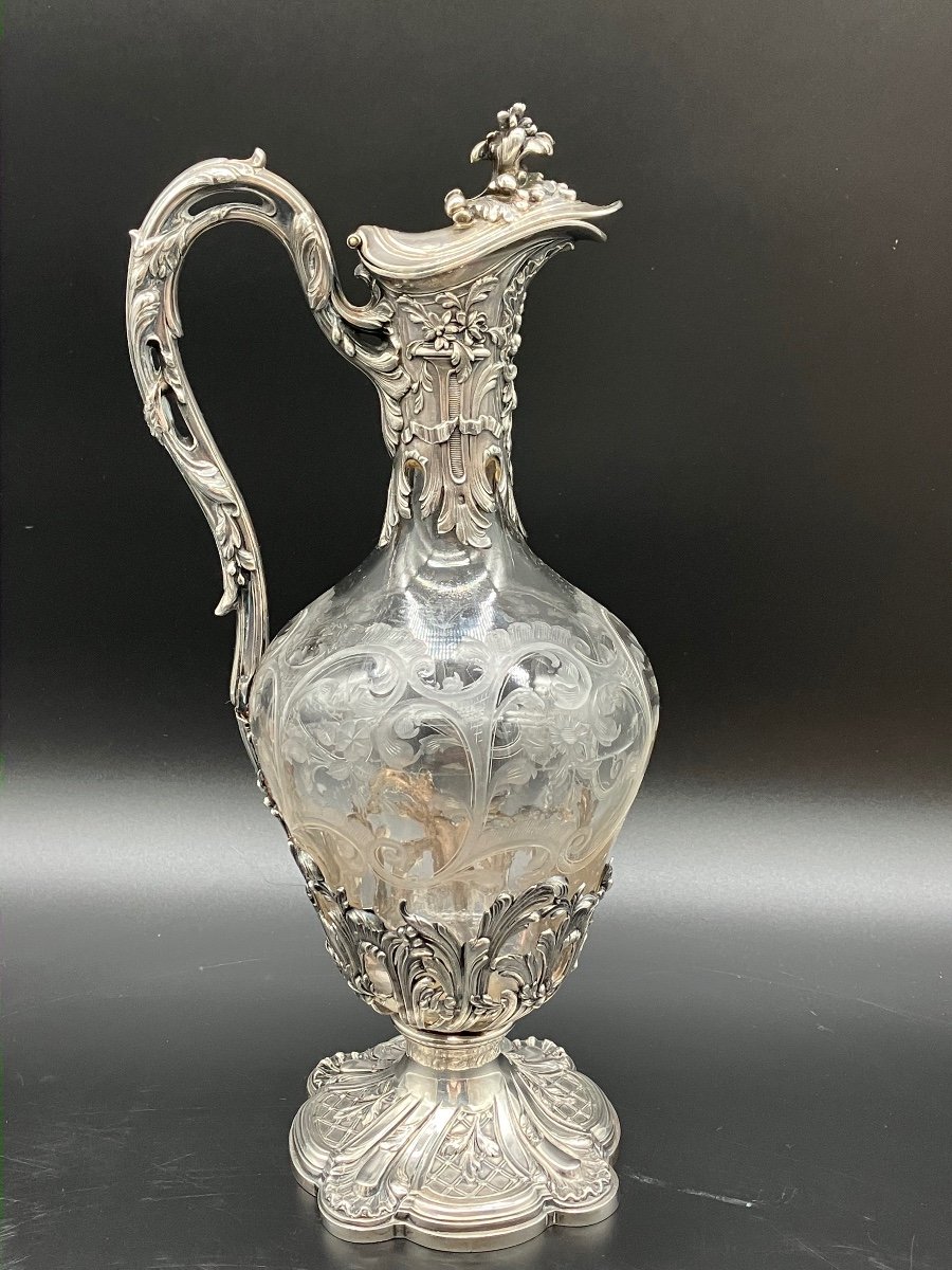 Aiguière En Cristal Gravé Et Argent Minerve-photo-4