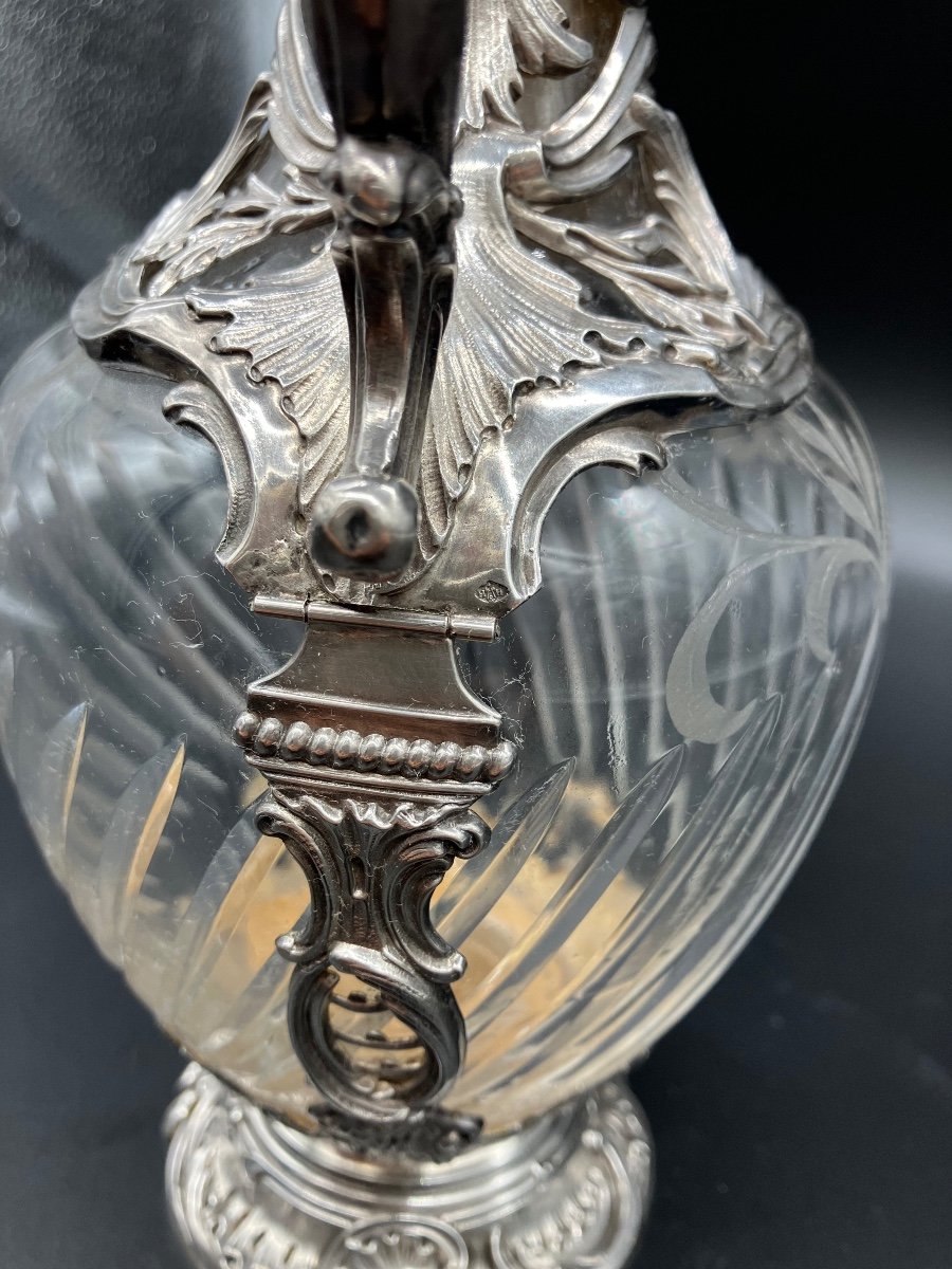 Beautiful Crystal And Silver Ewer Minerva Goldsmith H&h 19th Century-photo-4