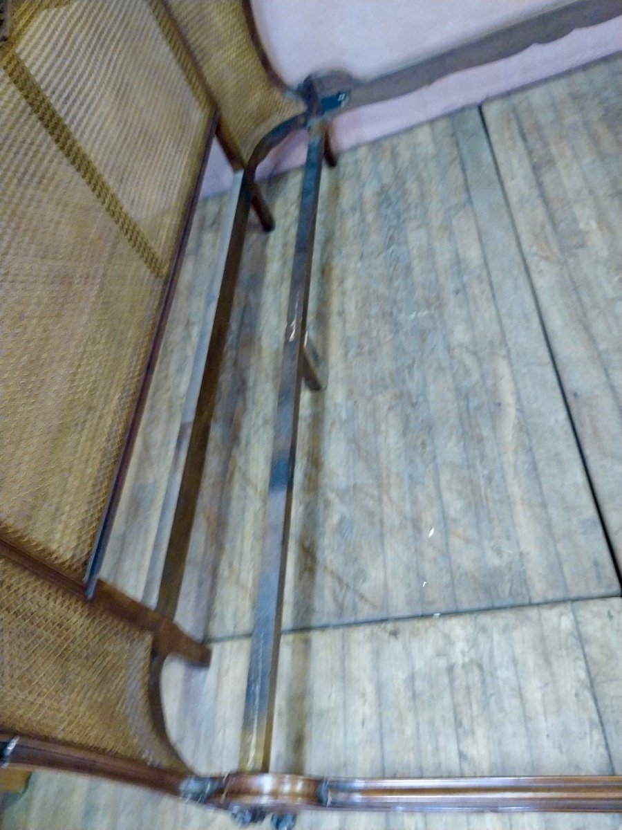 Immense Lit En Noyer De Style Louis 15 Cannage King Size Largeur 200-photo-3