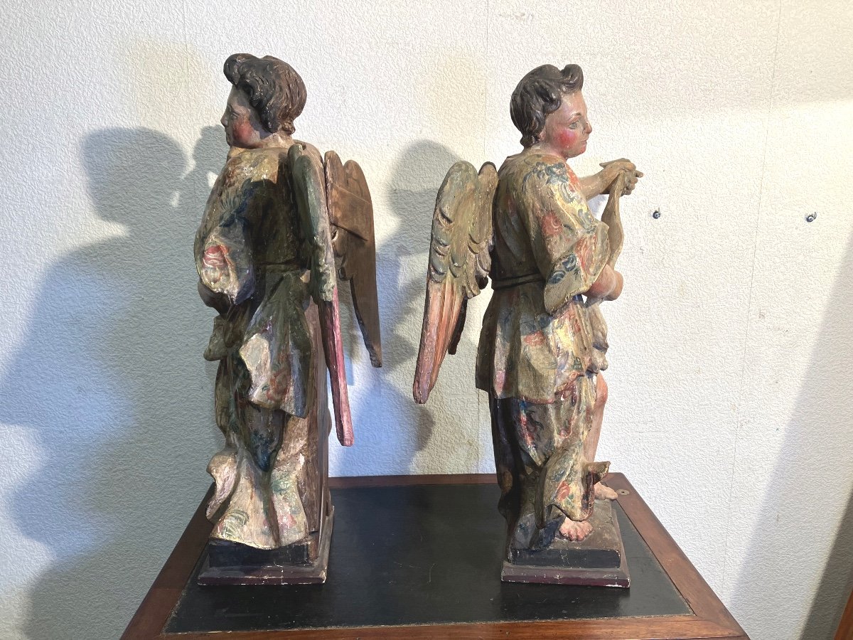 Important Pair Of Angels In Polychrome And Gilded Wood, 18th Century-photo-4