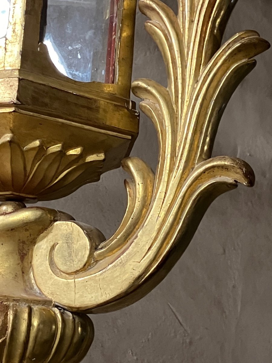 Large 19th Century Gilded Wooden Lantern 1 Meter -photo-3