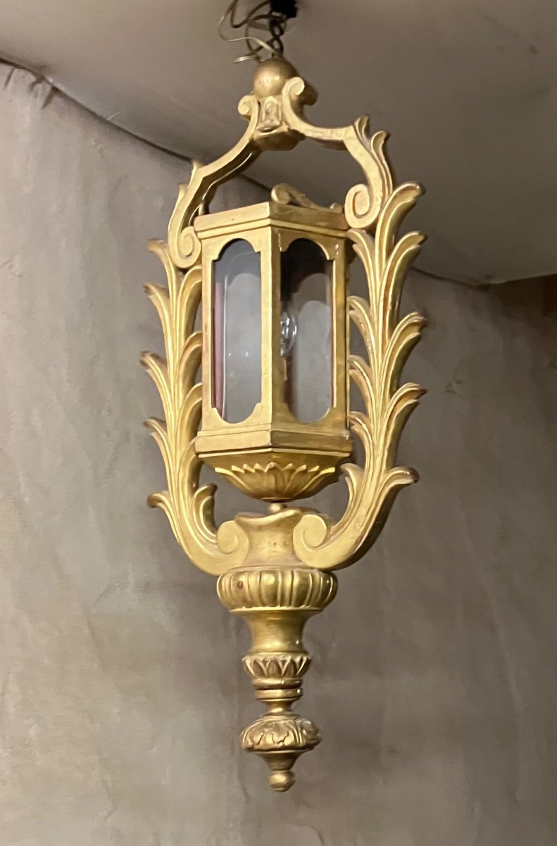Large 19th Century Gilded Wooden Lantern 1 Meter -photo-6