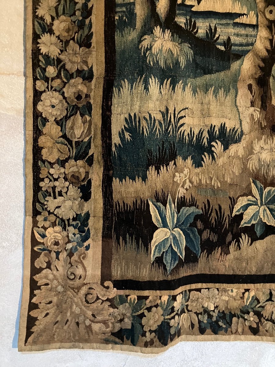 Très Grande Tapisserie Aubusson 18 Eme Château Volatiles paysage Verdure 480 X 275 Cm-photo-3