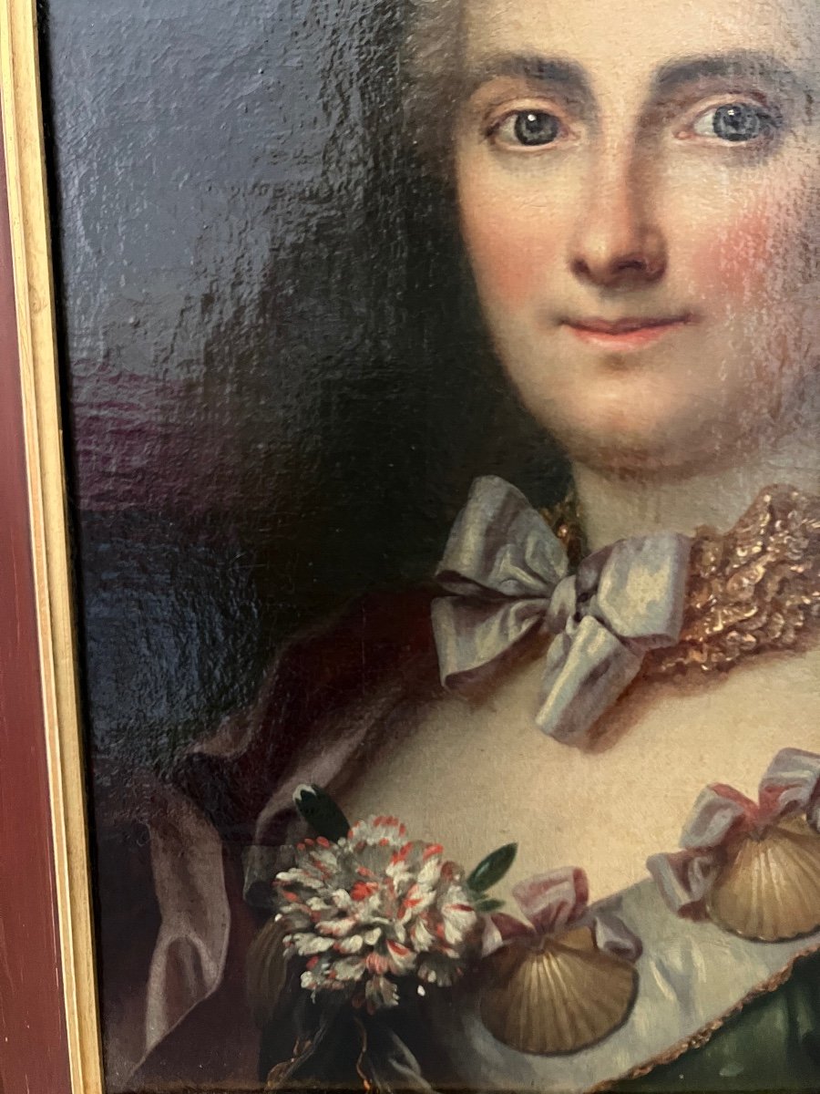 Beau Portrait Féminin 18eme Tableau Huile Sur Toile Encadrée -photo-7