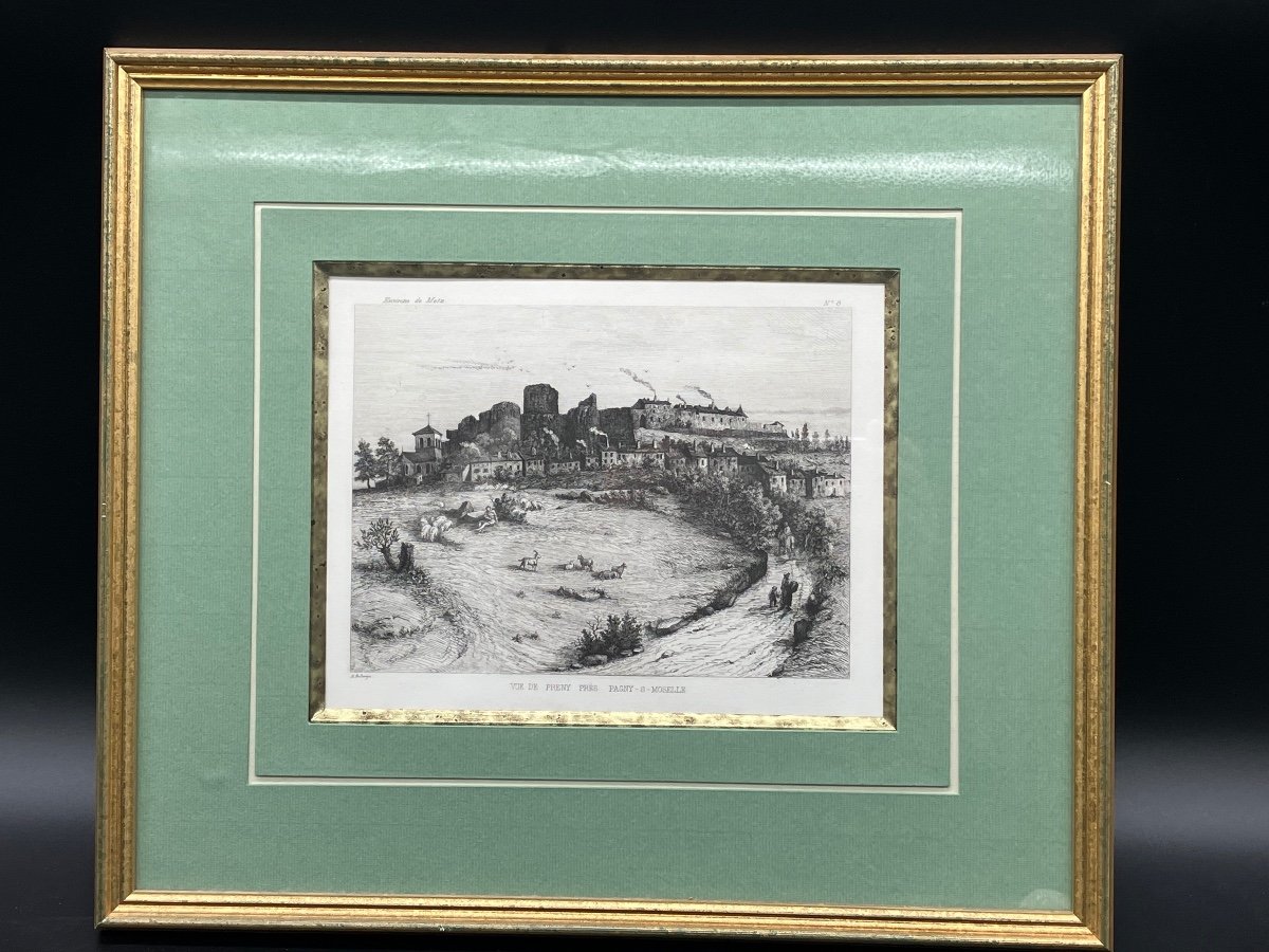 Série De 5 Gravures Encadrées Vues Des Environs De Metz-photo-1