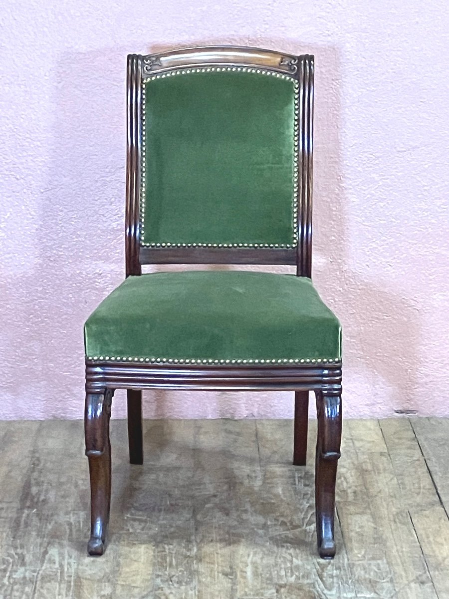 Set Of 6 Restoration Period Mahogany Chairs Dlg Jeanselme -photo-2