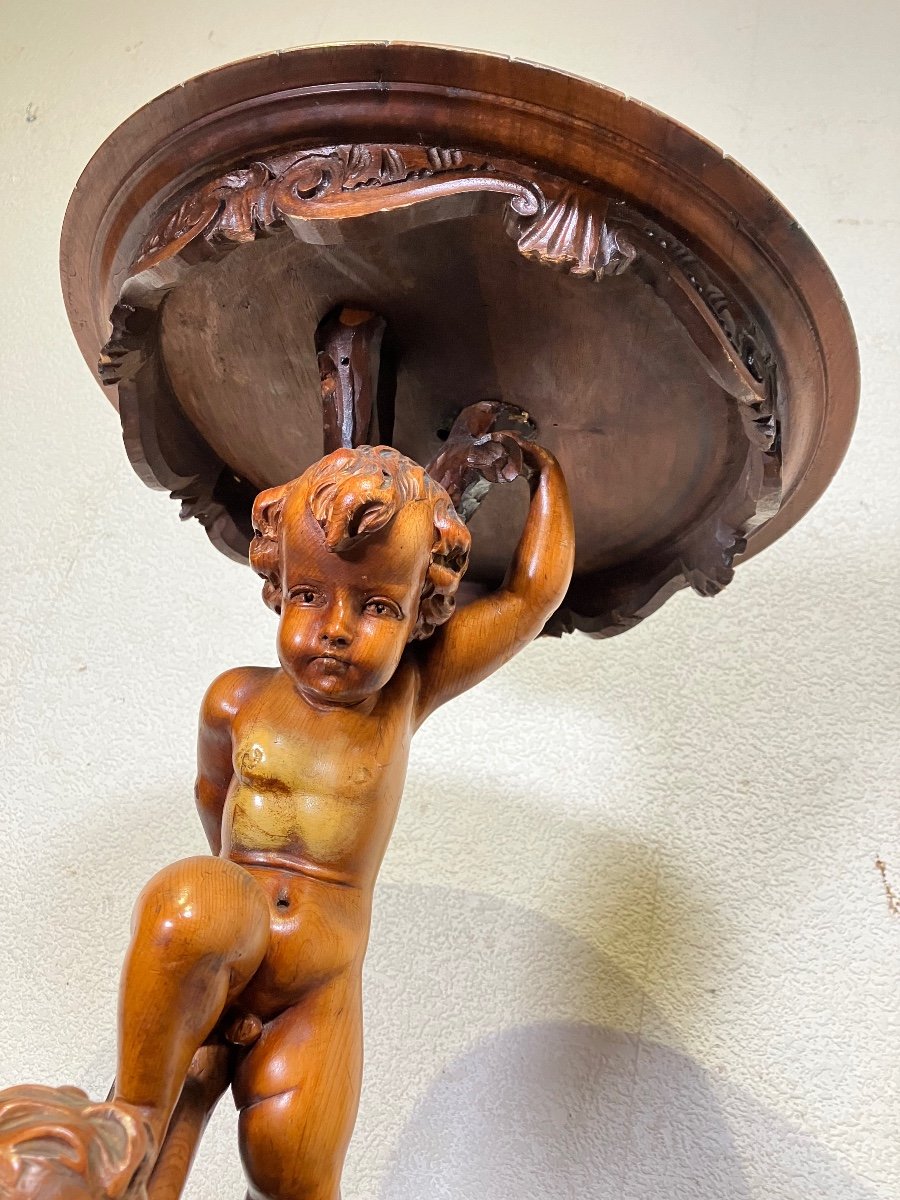 Rare Black Forest Stand With 3 Cherubs 19th Century-photo-2