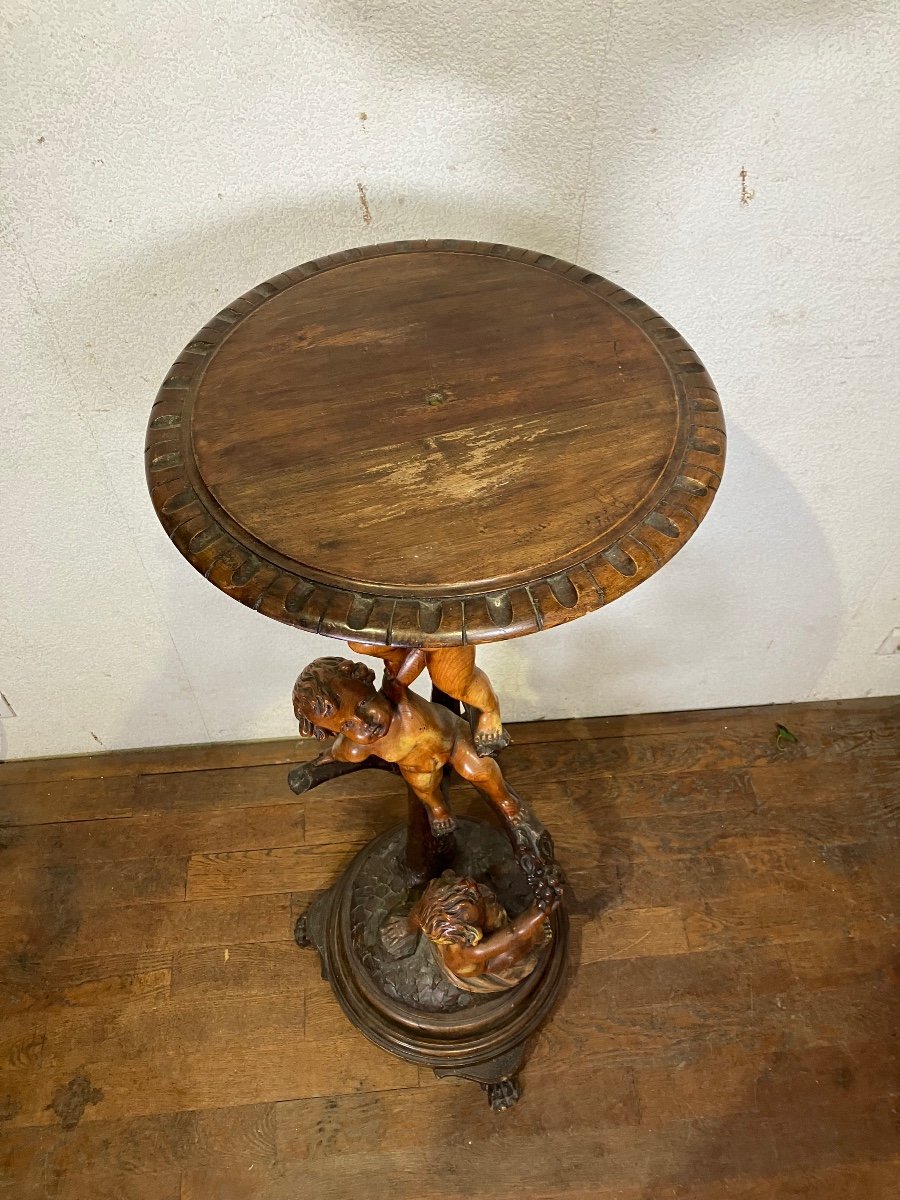 Rare Black Forest Stand With 3 Cherubs 19th Century-photo-3