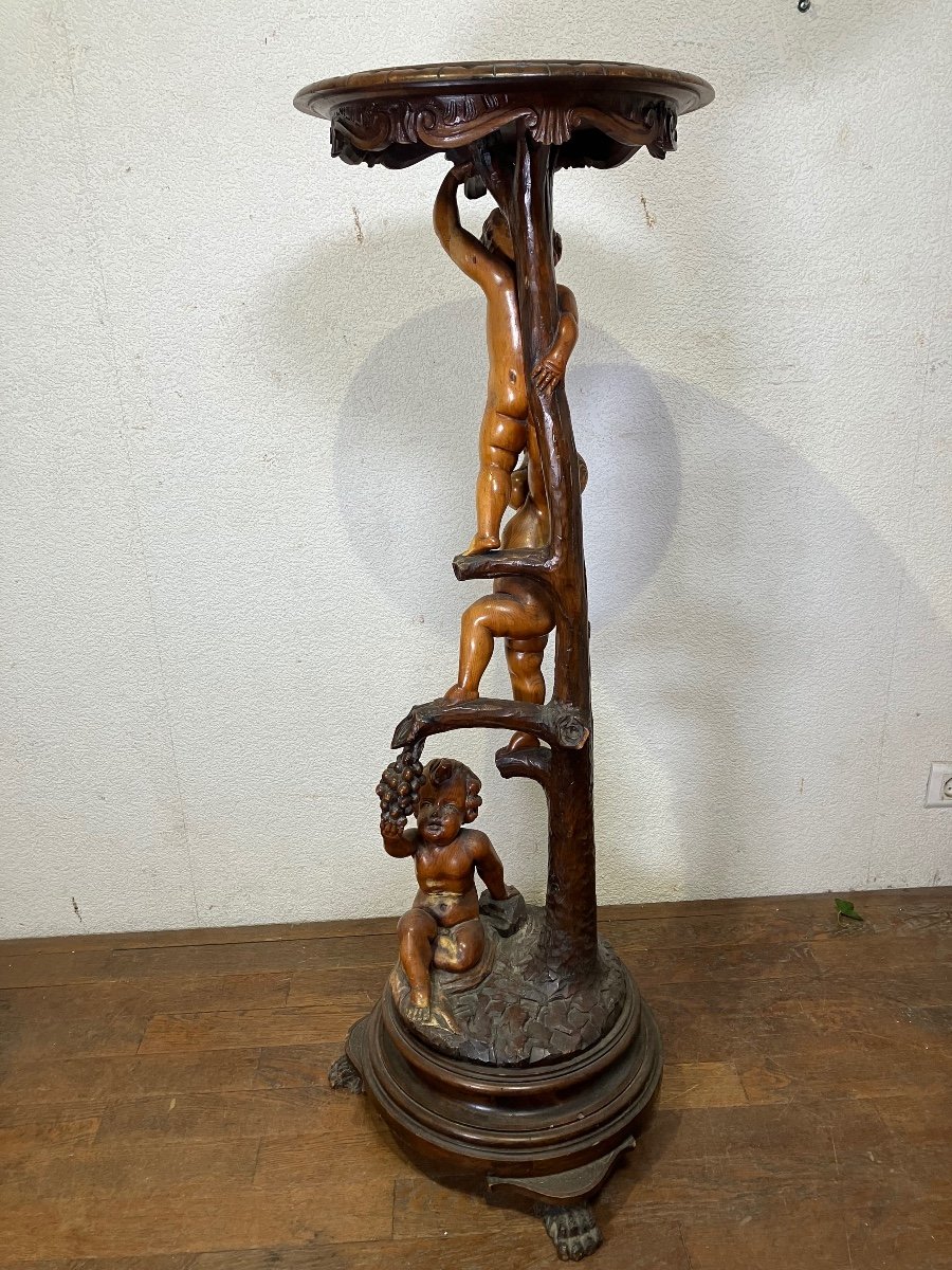 Rare Black Forest Stand With 3 Cherubs 19th Century-photo-7