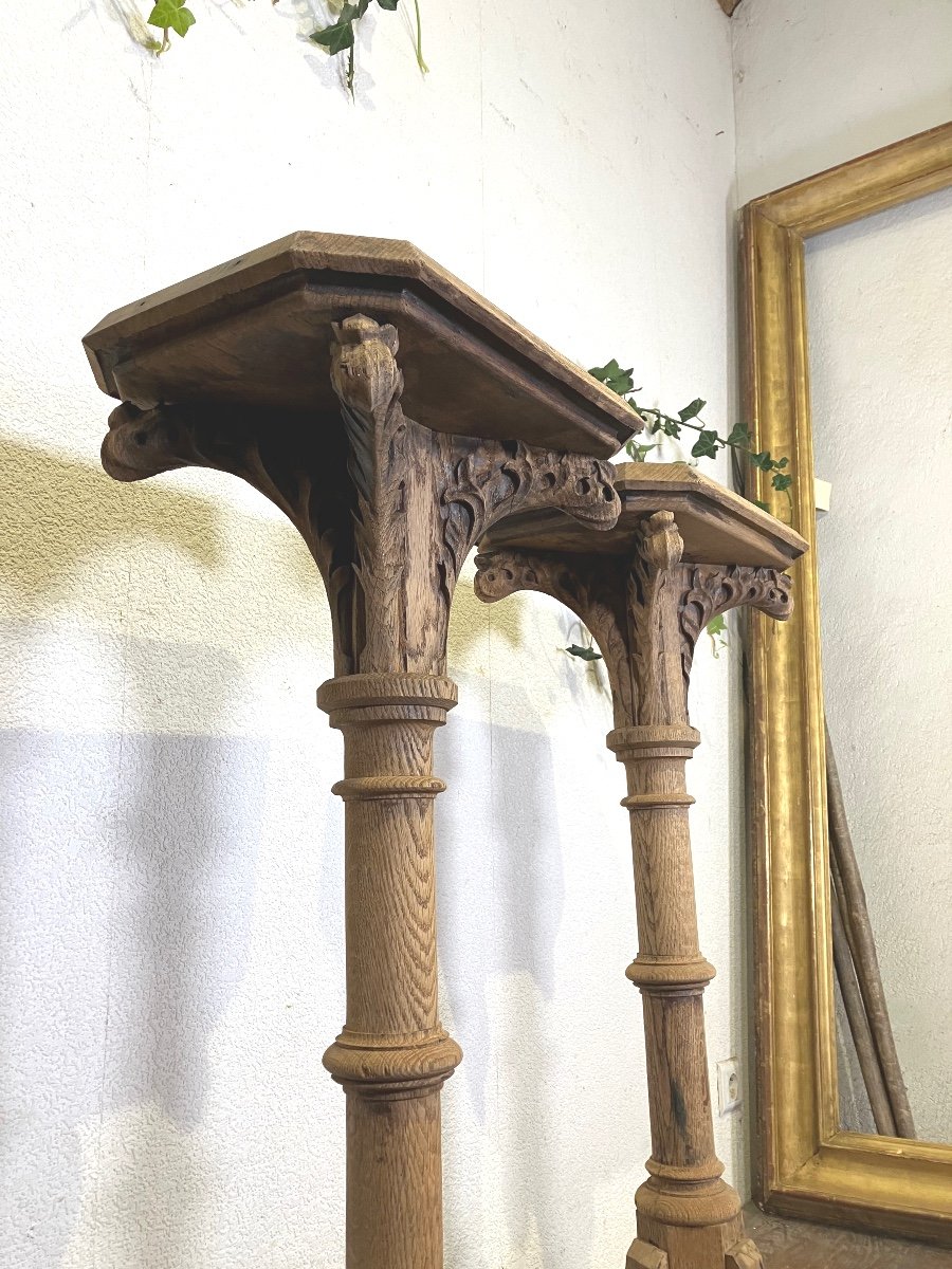 Pair Of Neo-gothic Sideboards In Raw Oak, 19th Century -photo-6