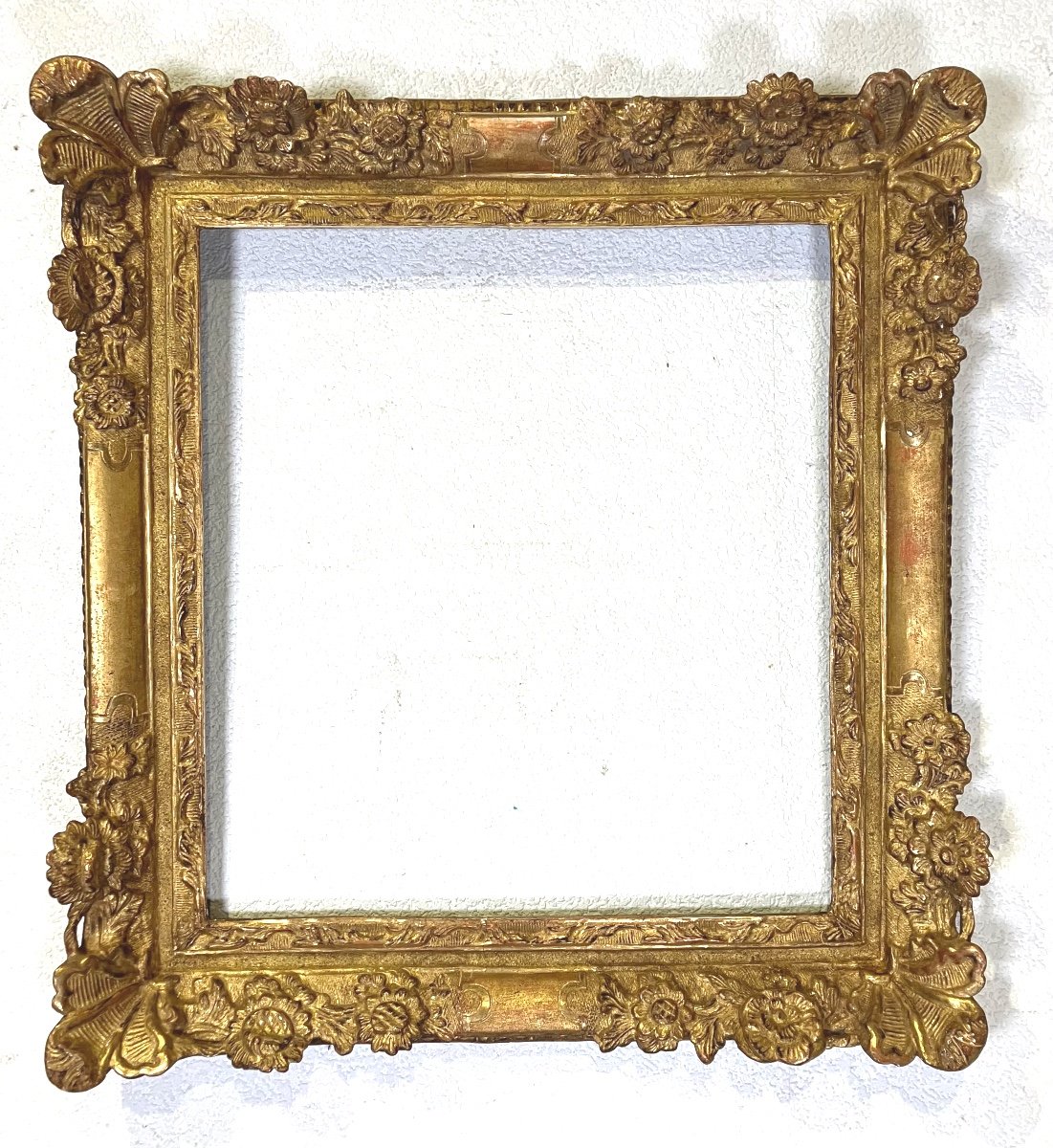 Beau Cadre En Bois Doré 18eme Louis XV Feuillure 47,4 X 43,4 Cm-photo-2