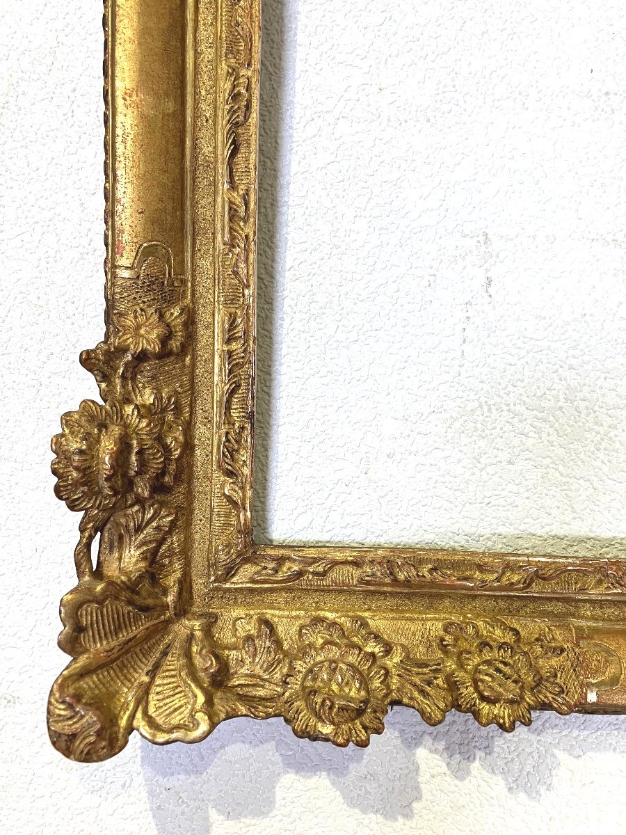 Beau Cadre En Bois Doré 18eme Louis XV Feuillure 47,4 X 43,4 Cm-photo-3
