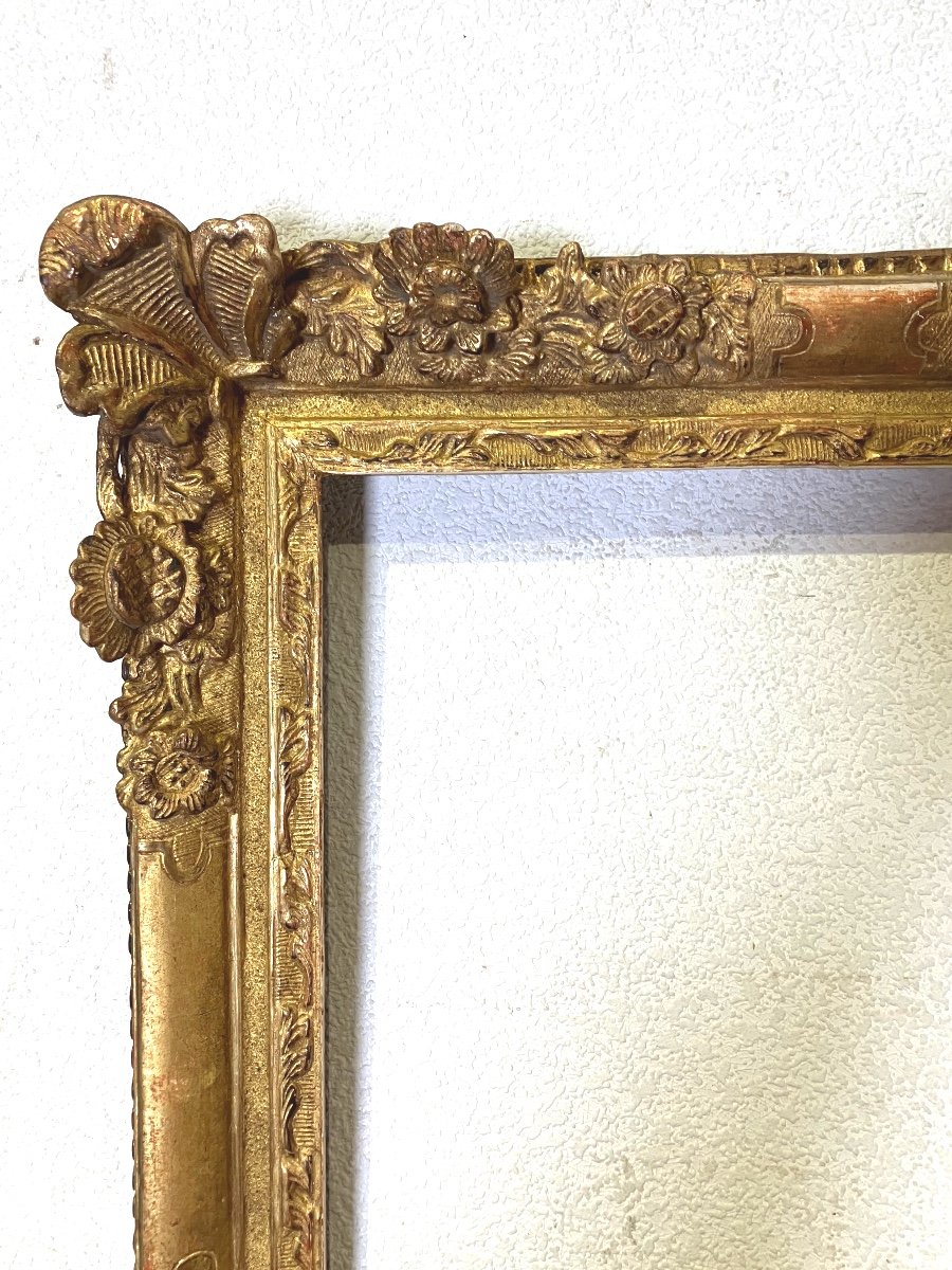 Beau Cadre En Bois Doré 18eme Louis XV Feuillure 47,4 X 43,4 Cm-photo-4