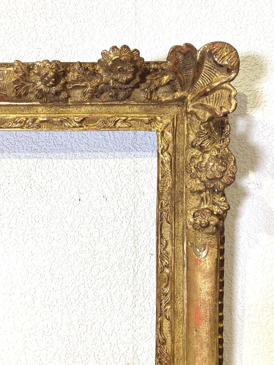 Beau Cadre En Bois Doré 18eme Louis XV Feuillure 47,4 X 43,4 Cm-photo-1