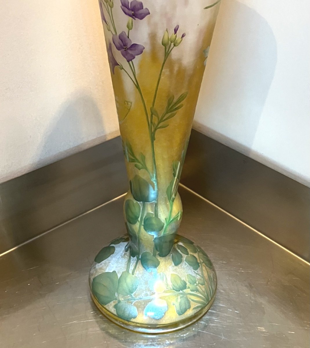 Large Daum Vase 33 Cm Art Nouveau Enamelled Cardamine Des Prés -photo-2