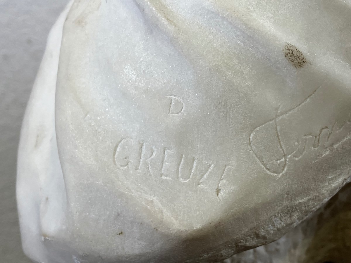 Important Buste En Marbre Blanc Greuze 74 Cm Jeune Fille En Buste-photo-4