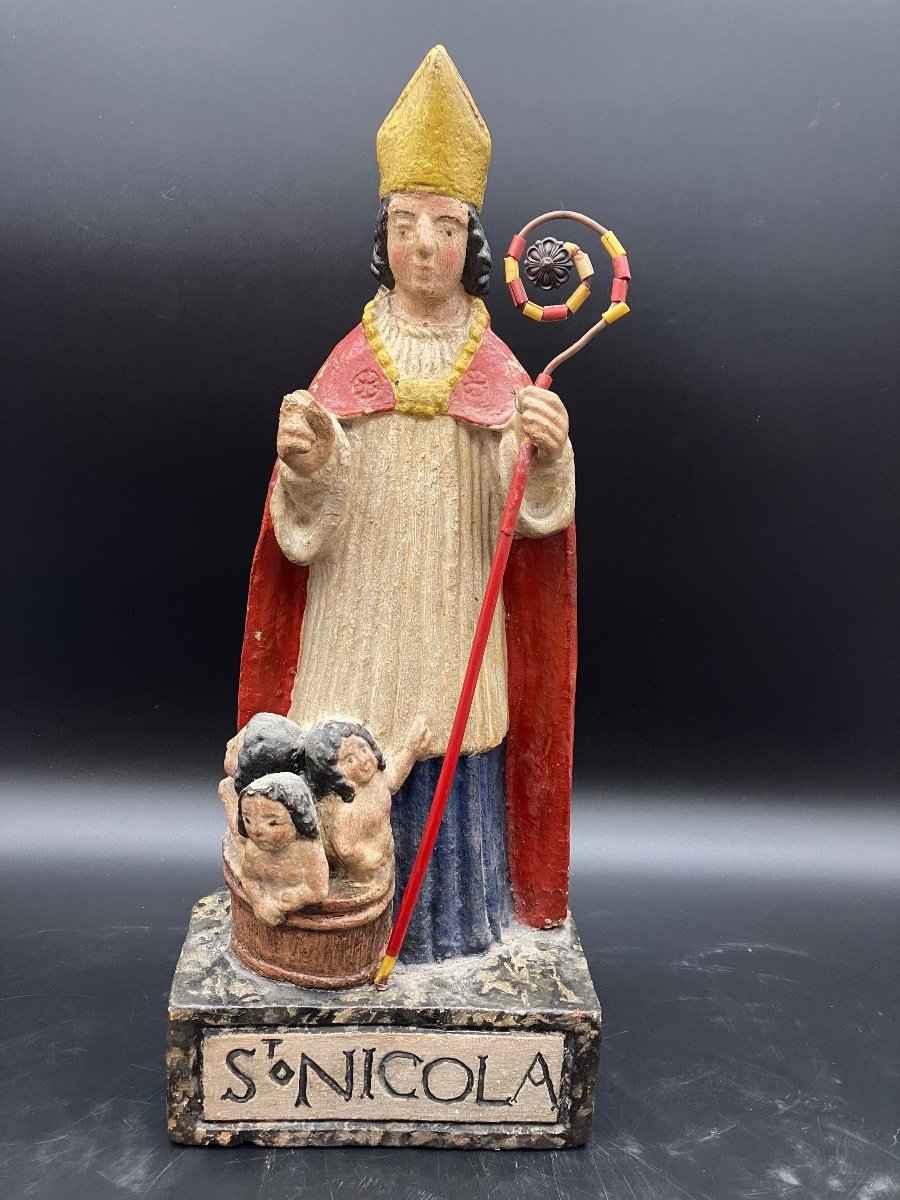 Small Saint Nicholas In Stone, 18th Century, 40 Cm