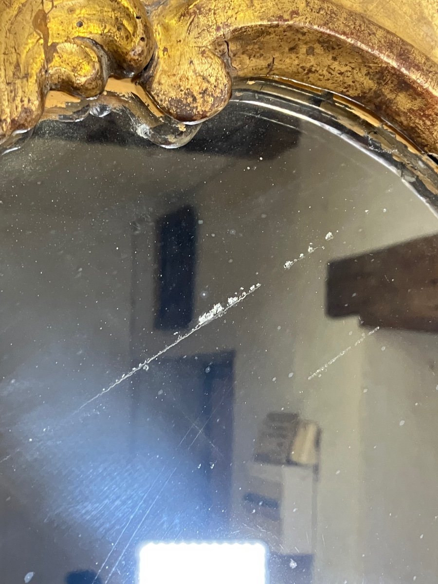 Small Regency Mirror 84 Cm 18th Century Gilded Wood Tain Au Mercure -photo-7