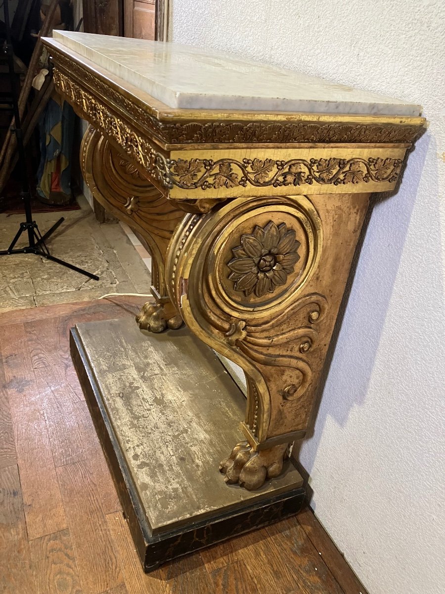 Empire Console Suède Gilded Wood 19th Century -photo-1