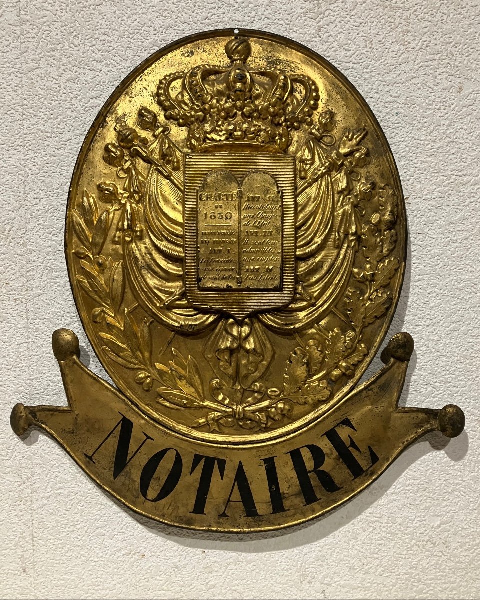 Plaque De Notaire Second Empire En Laiton Doré 