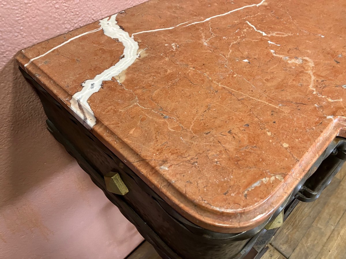 50s Wrought Iron Console Marble Top Dlg Poillerat -photo-1