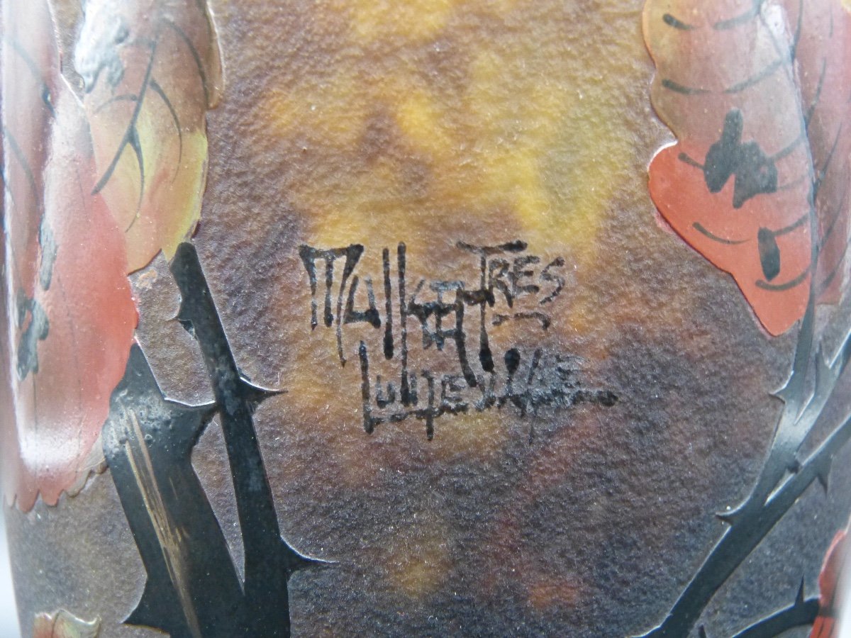 Vase Muller Frères Lunéville Au Framboisier Art Nouveau Verre Gravé Et émaillé Framboise -photo-2